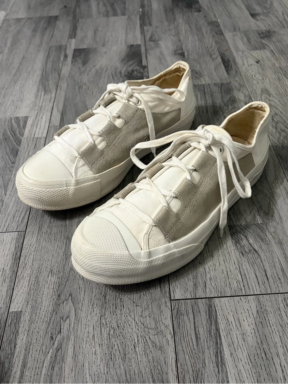 Needles Asymmetric Ghillie Cream and White Low-Top Sneakers